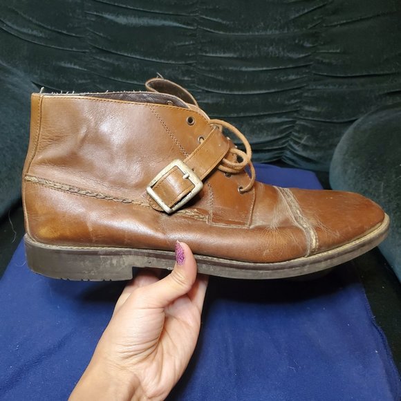 Men's Leather Tan Brown Short Boots - Picture 2 of 4